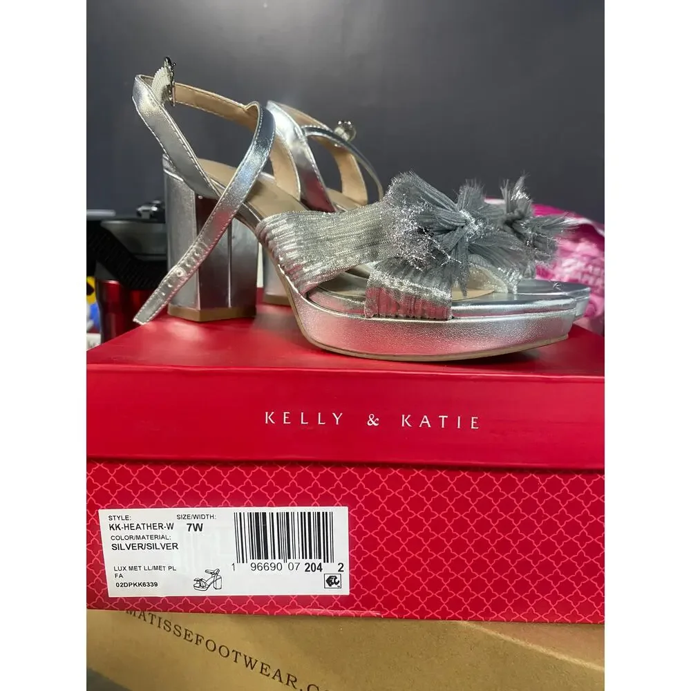 Kelly & Katie Silver Metallic Bow Platform Sandals